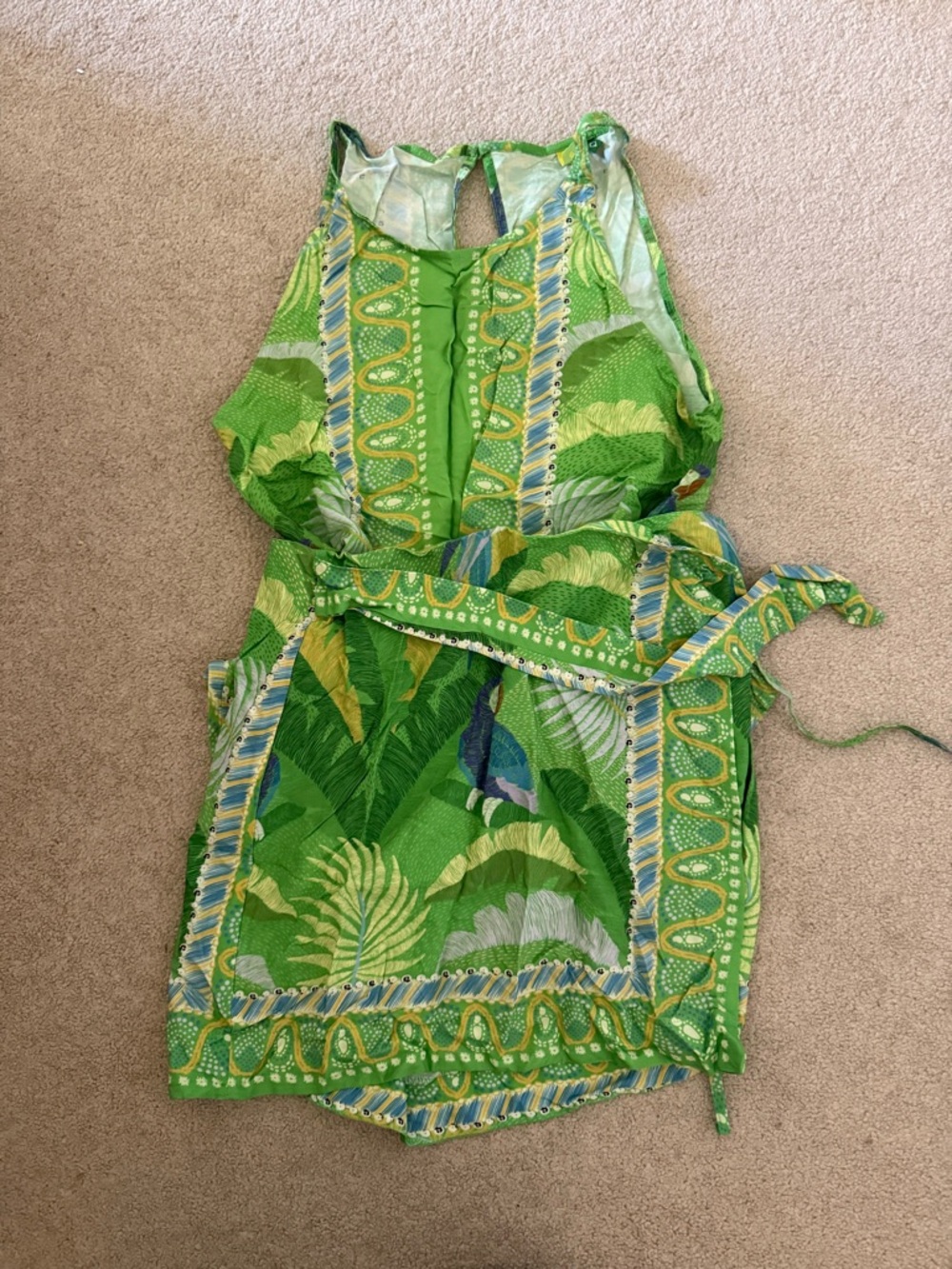 FARM Rio Green Tropical Print Halter Dress